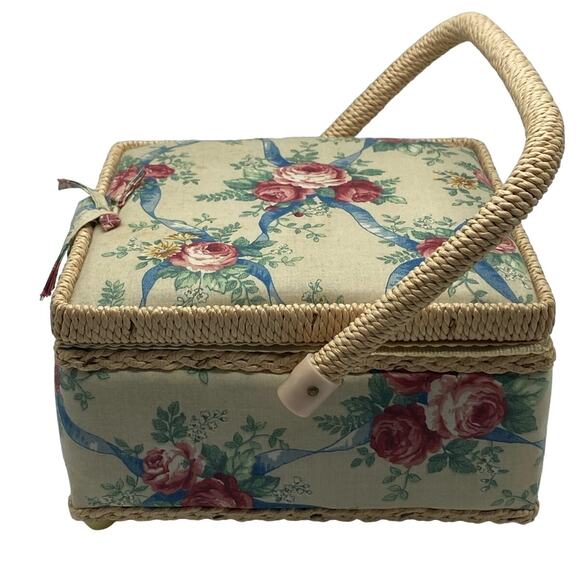 Sewing Basket, Craft Sewing Basket Storage Box Builtin Pin Cushion‎ Rose pattern - Picture 2 of 5